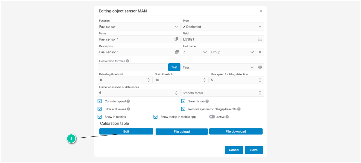How to set up the calibration table of the sensor